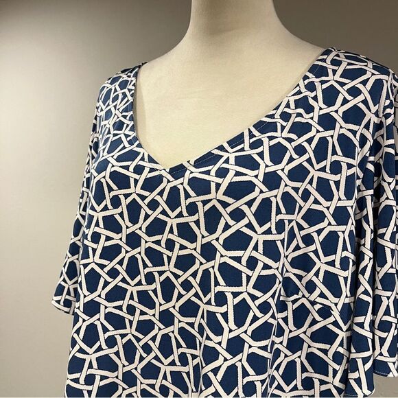 Roz & Ali Navy and White Geometric Print Dress - Picture 2 of 12